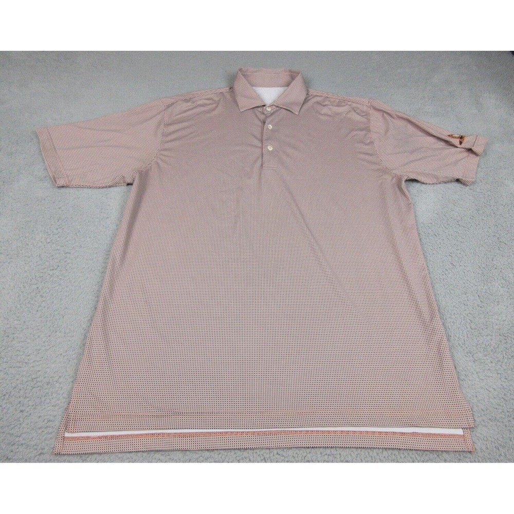 Turtleson Polo Shirt Mens L Orange Blue Check Polyester Spandex Golf Stretch